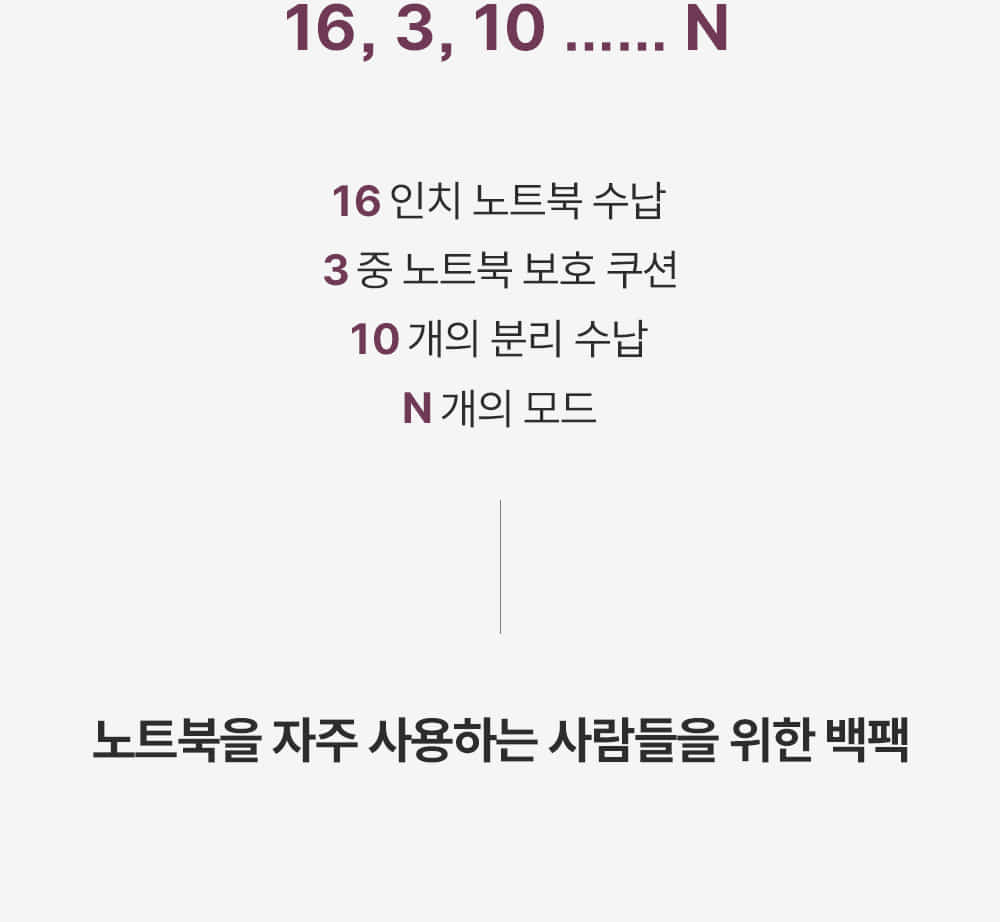 노트북을 자주 사용하는 사람들을 위한 백팩: 16인치 노트북 수납, 3중 보호 쿠션, 10개의 분리 수납 모드 지원